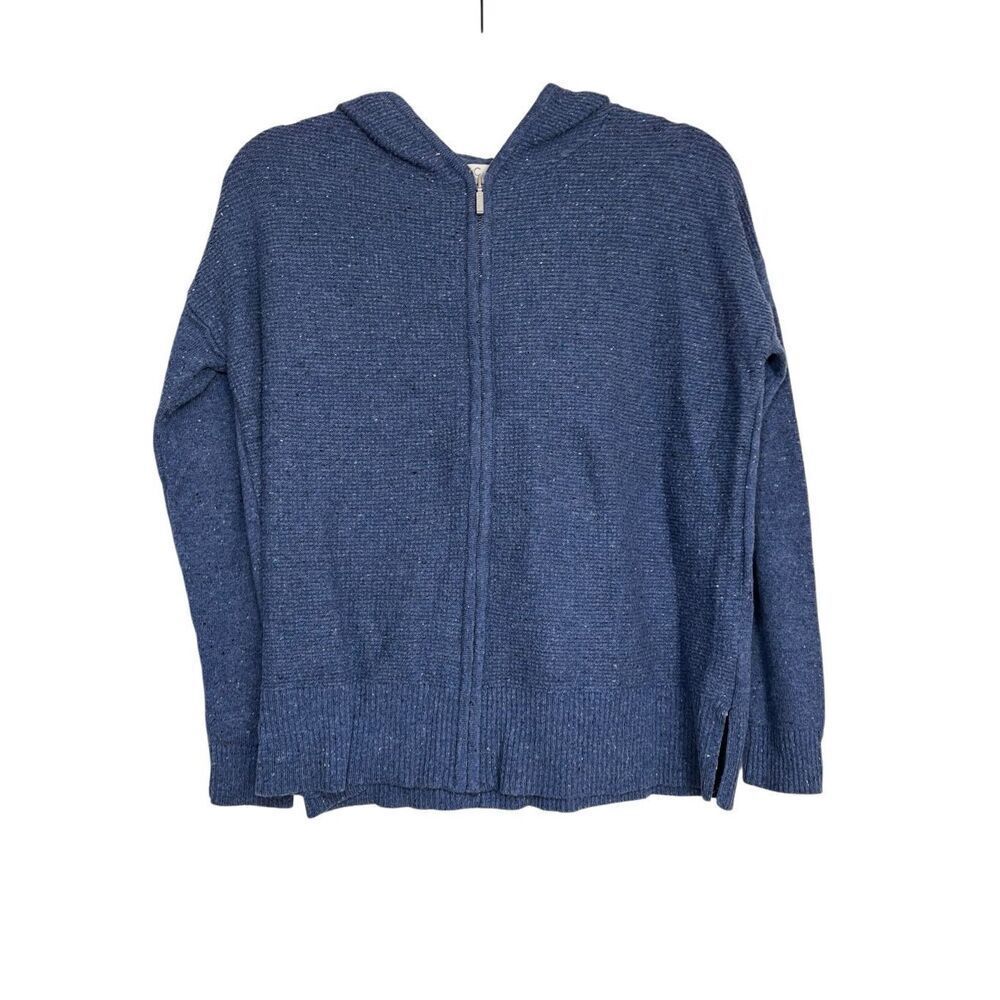 C & C California Hooded Sweater Womens Small Blue Zip Merino Wool Alpaca Blend